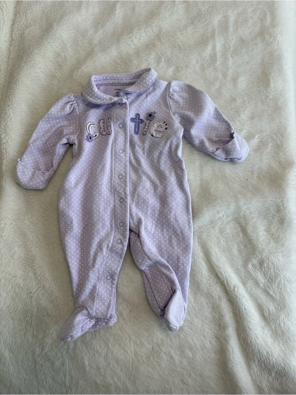 Carters newborn purple sleeper cutie vintage Y2K pajama polka dots
